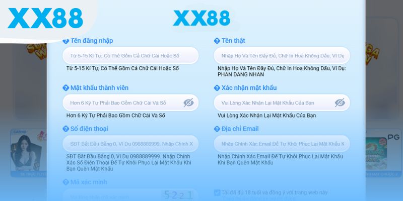 Nhập đầy đủ các thông tin theo biểu mẫu